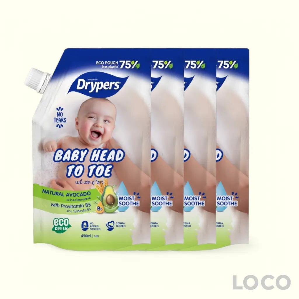 Drypers Baby Head to Toe Wash 450ml Pouch 3 + 1 Bundle
