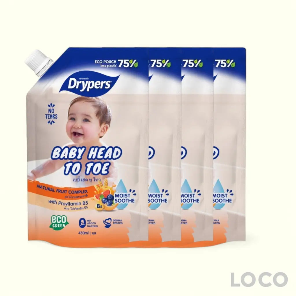 Drypers Baby Head to Toe Wash 450ml Pouch 3 + 1 Bundle