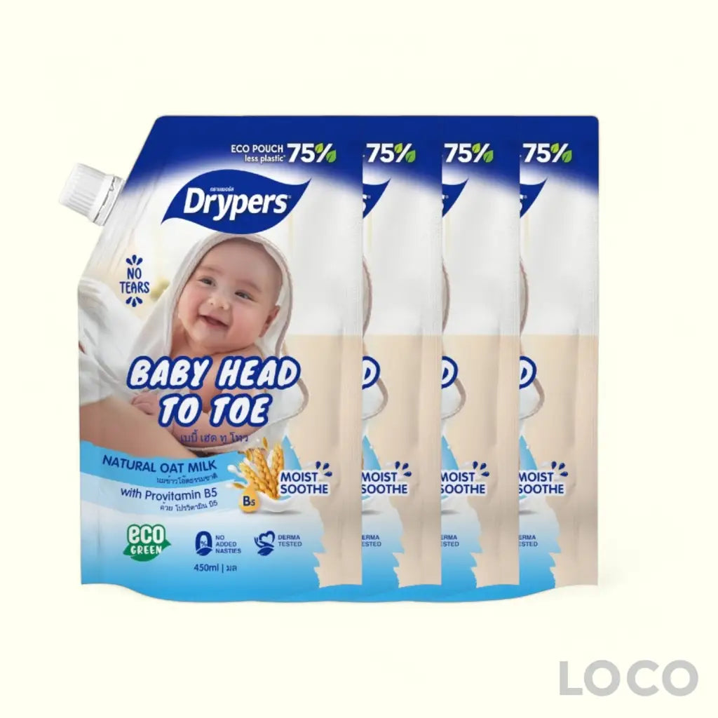 Drypers Baby Head to Toe Wash 450ml Pouch 3 + 1 Bundle