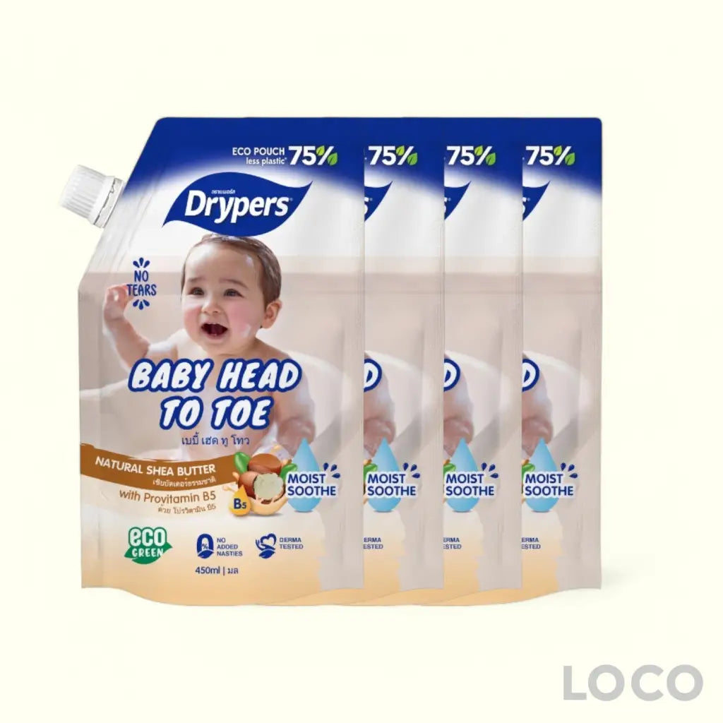 Drypers Baby Head to Toe Wash 450ml Pouch 3 + 1 Bundle