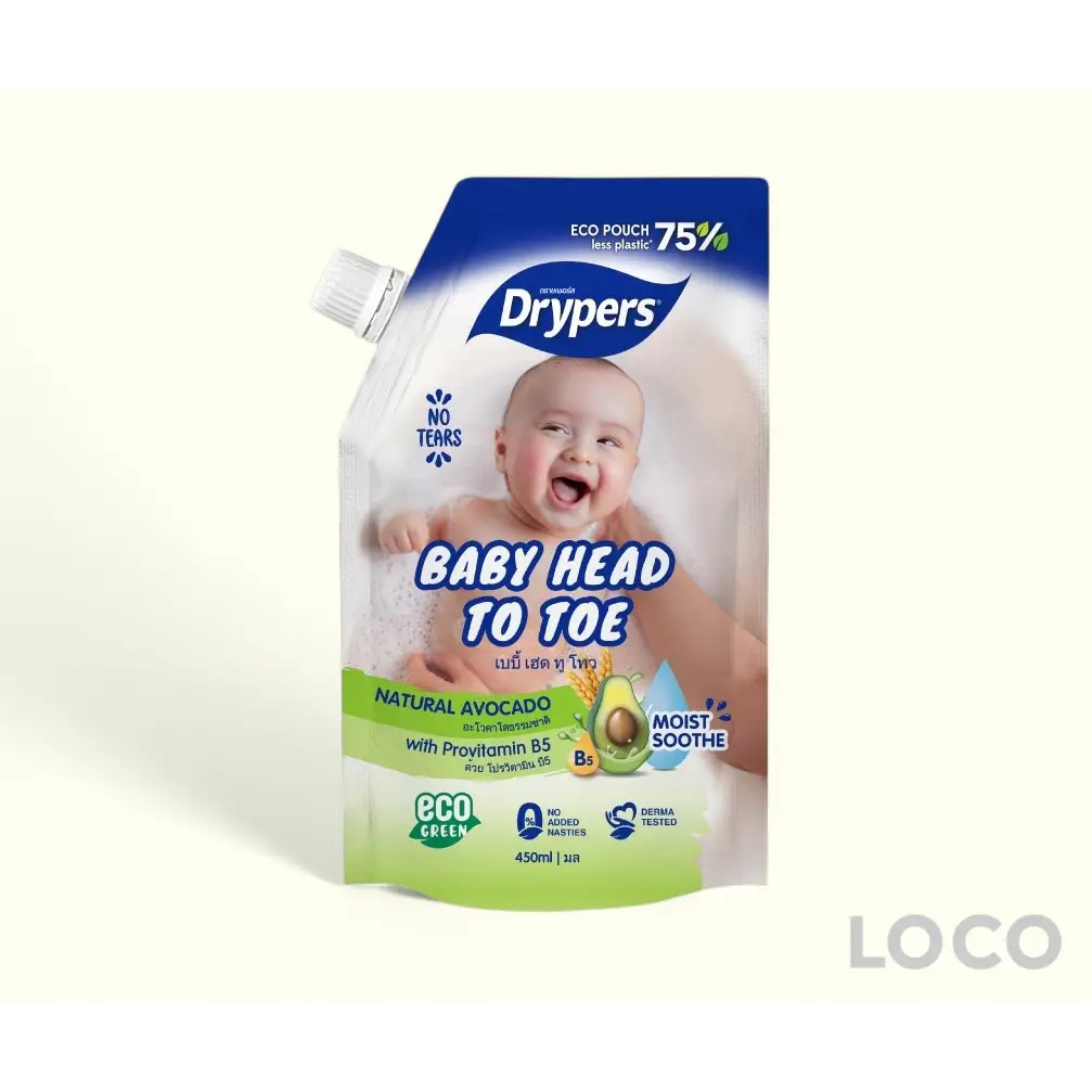 Drypers Baby Head to Toe Wash 450ml Pouch - Avocado - Baby