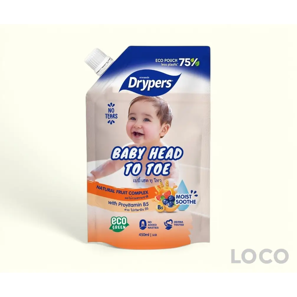 Drypers Baby Head to Toe Wash 450ml Pouch - Fruit Complex