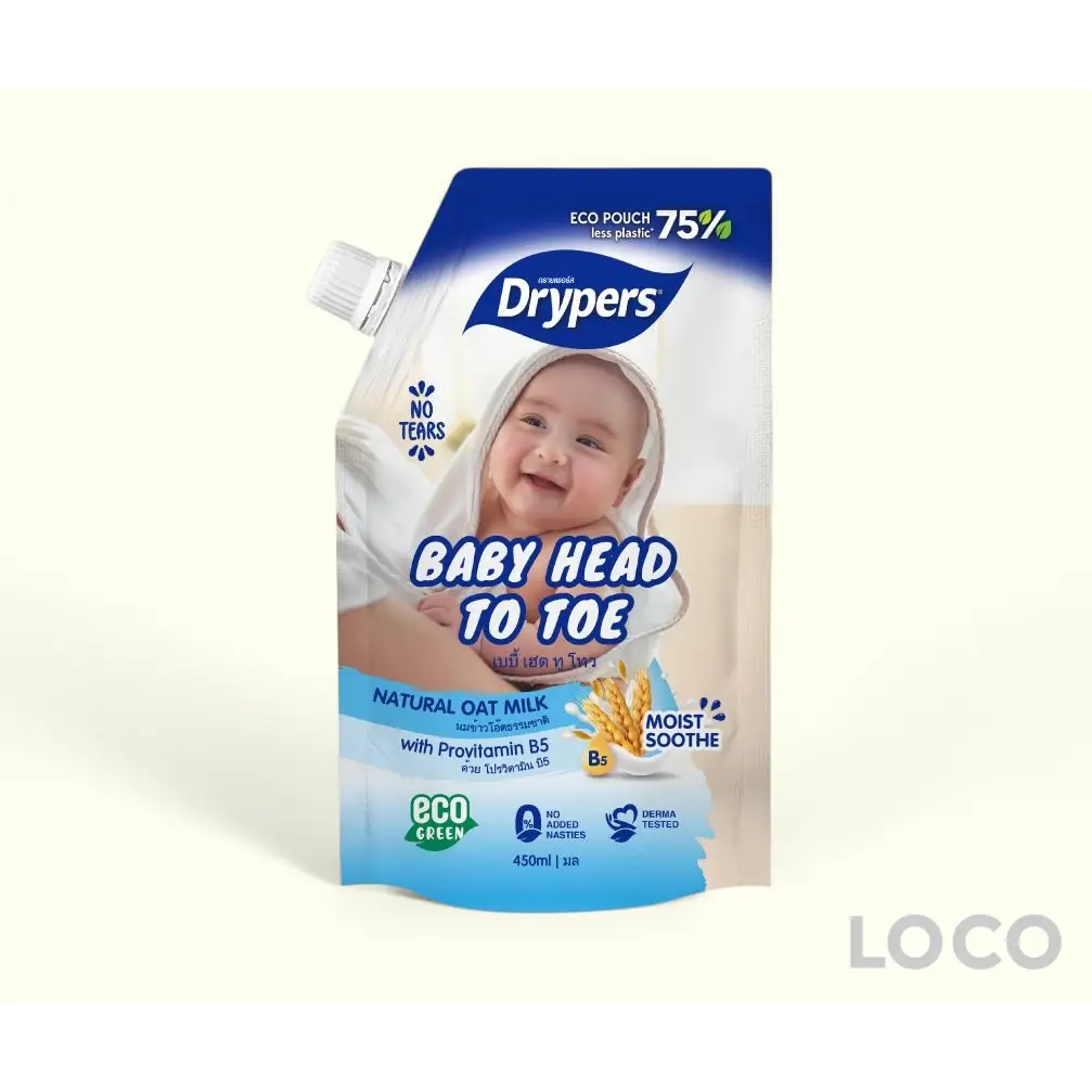 Drypers Baby Head to Toe Wash 450ml Pouch - Oat Milk - Baby