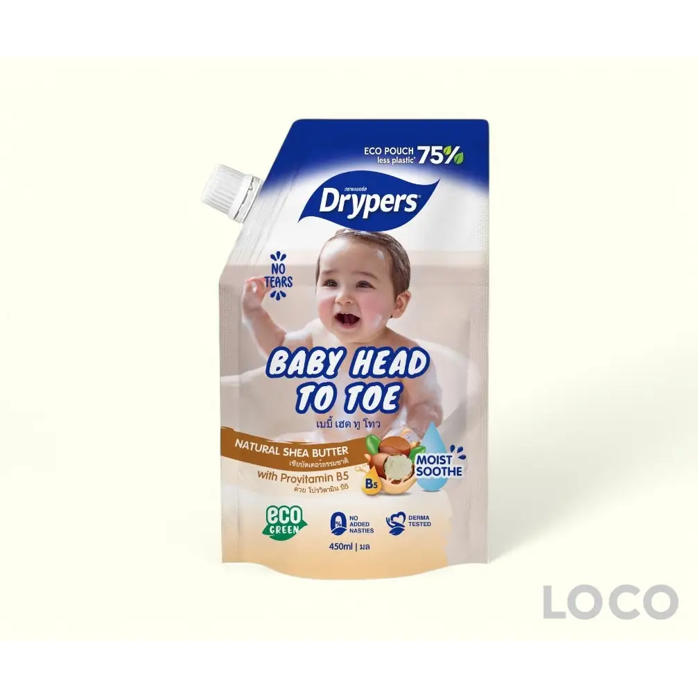 Drypers Baby Head to Toe Wash 450ml Pouch - Shea Butter