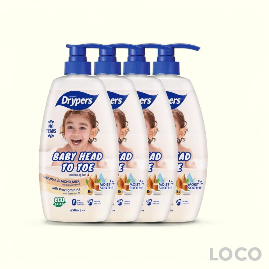 Drypers Baby Head to Toe Wash 650ml 3 + 1 Bundle - Almond