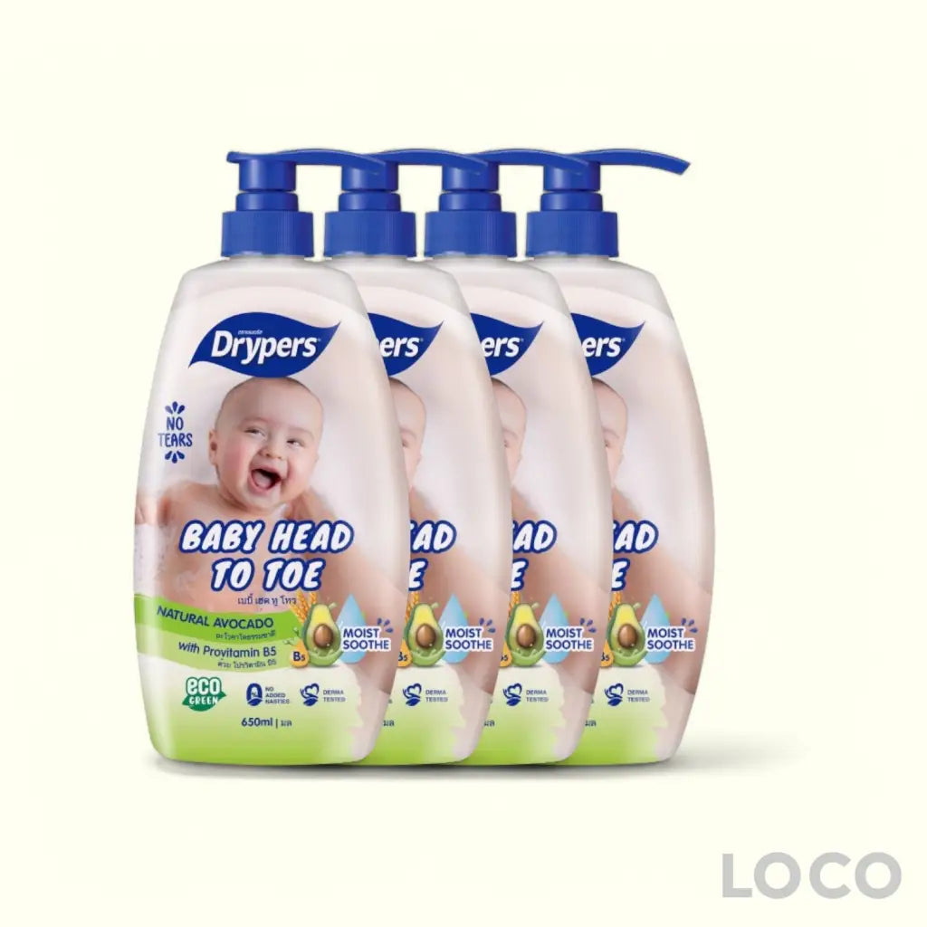 Drypers Baby Head to Toe Wash 650ml 3 + 1 Bundle - Avocado