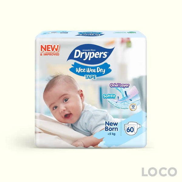 Drypers Wee Wee Dry Open Jumbo Pack - NB60 - Baby Diapers