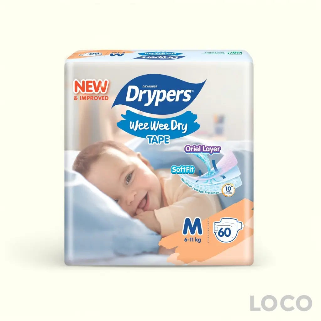Drypers Wee Wee Dry Open Mega Pack - M 60 - Baby Diapers