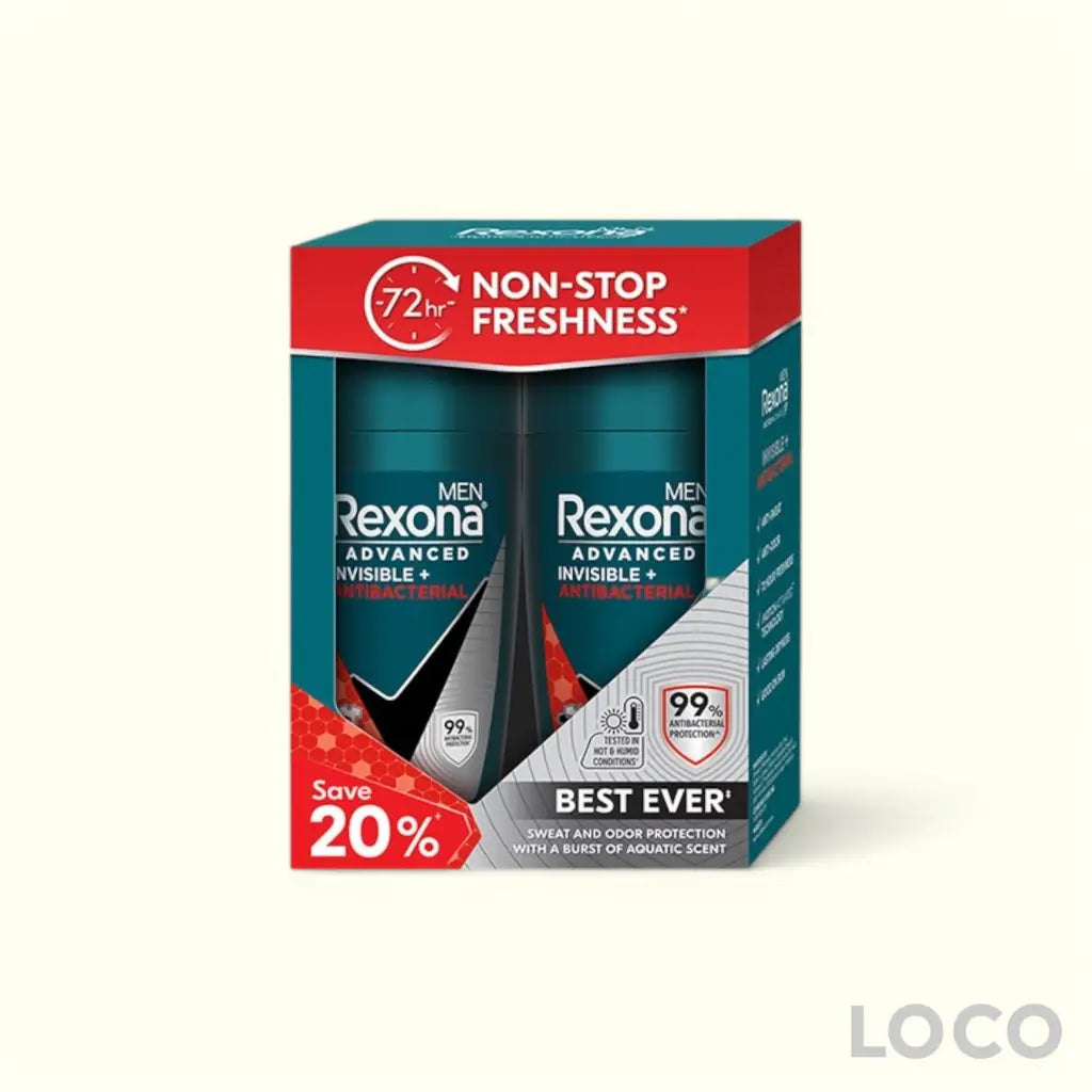 Rexona Men Roll On 72H 2x45ml Twin Pack - Invisible Antibac