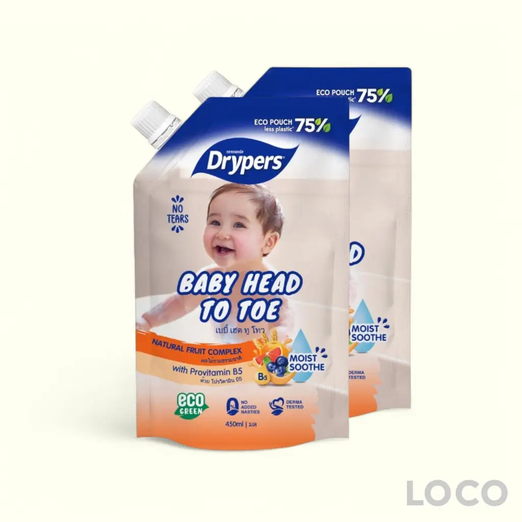 Drypers Baby Head to Toe Wash 2x450ml Pouch Twin Pack