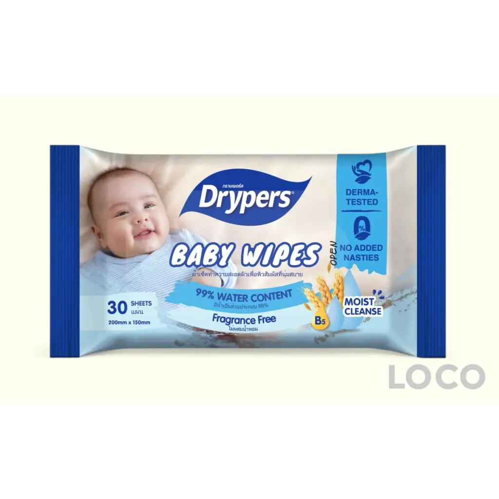 Drypers Baby Wipes 30s - Fragrance Free - Baby Care