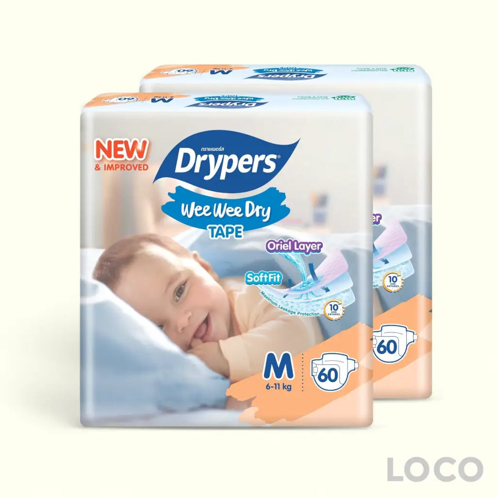 Drypers Wee Wee Dry Open Mega Twin Pack - M60 X 2 - Baby